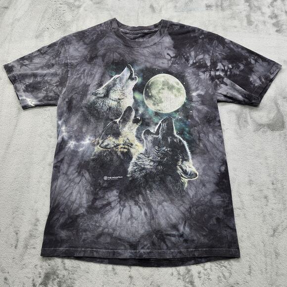 The Mountain Tee Mens M Gray Tie Dye Wolves Howling Moon 2007 Antonia Neshev - Picture 1 of 7